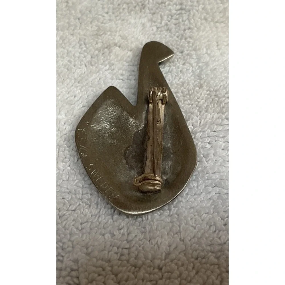 Vintage Swedish Modernist Swan Bird Brooch Pin Pendant Pewter